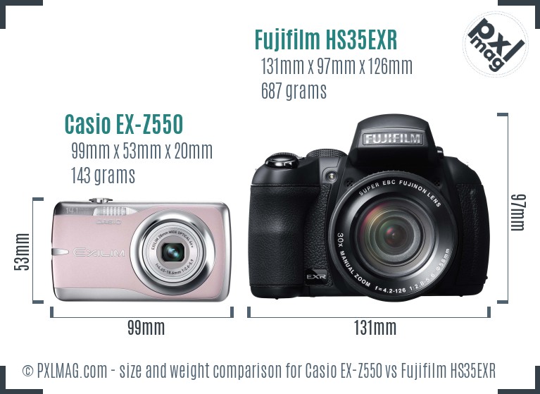Casio EX-Z550 vs Fujifilm HS35EXR size comparison Casio EX-Z550 vs Fujifilm HS35EXR size comparison