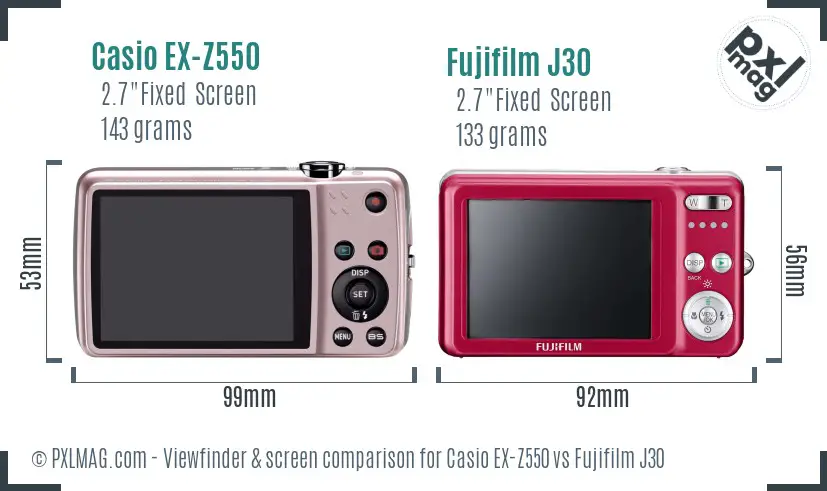 Casio EX-Z550 vs Fujifilm J30 Screen and Viewfinder comparison