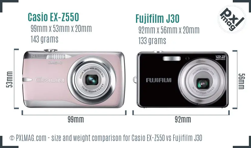 Casio EX-Z550 vs Fujifilm J30 size comparison