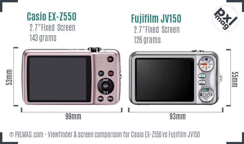 Casio EX-Z550 vs Fujifilm JV150 Screen and Viewfinder comparison