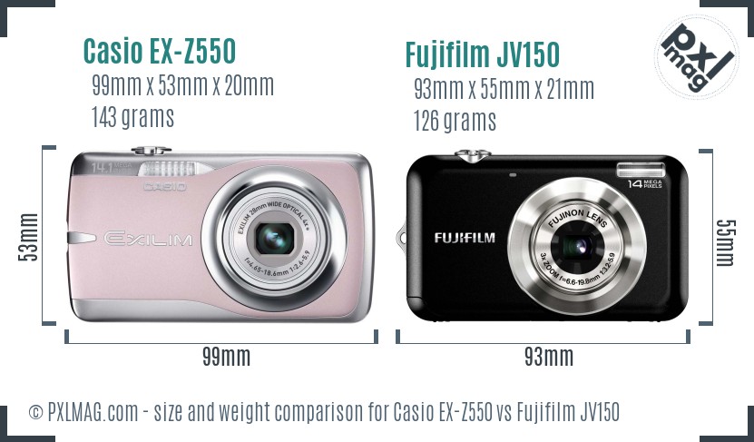 Casio EX-Z550 vs Fujifilm JV150 size comparison Casio EX-Z550 vs Fujifilm JV150 size comparison