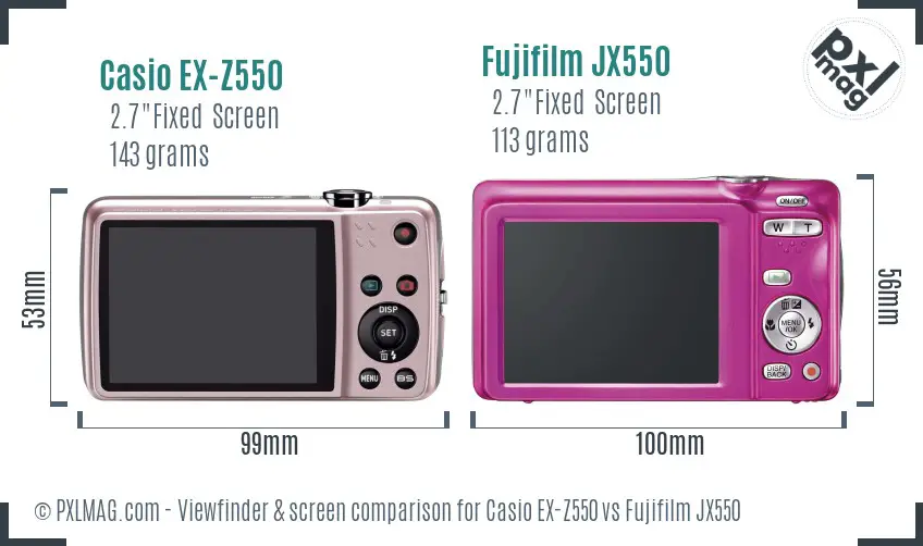Casio EX-Z550 vs Fujifilm JX550 Screen and Viewfinder comparison