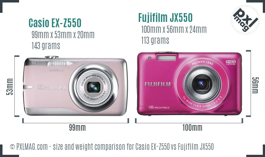 Casio EX-Z550 vs Fujifilm JX550 size comparison