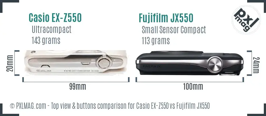 Casio EX-Z550 vs Fujifilm JX550 top view buttons comparison
