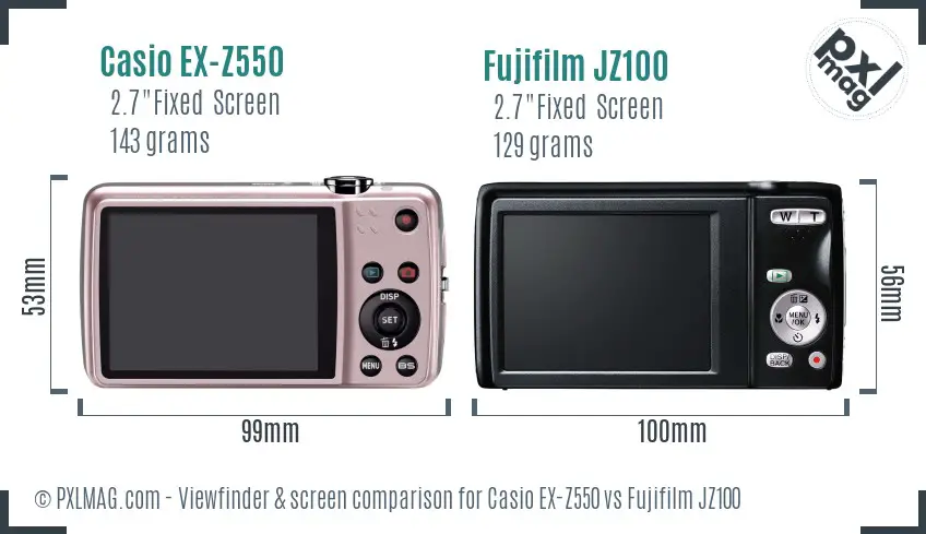 Casio EX-Z550 vs Fujifilm JZ100 Screen and Viewfinder comparison