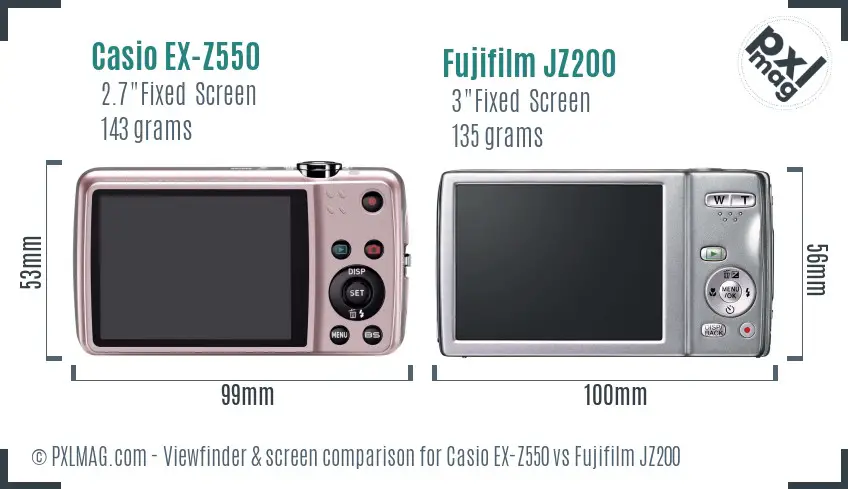 Casio EX-Z550 vs Fujifilm JZ200 Screen and Viewfinder comparison