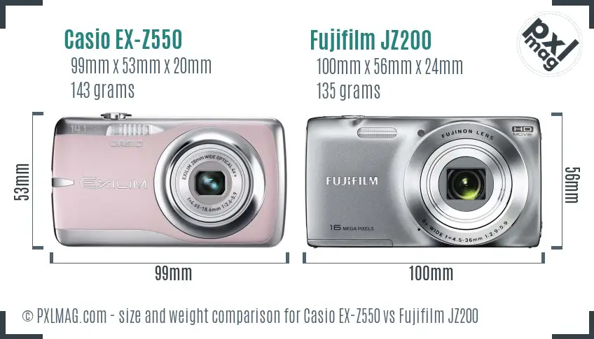 Casio EX-Z550 vs Fujifilm JZ200 size comparison