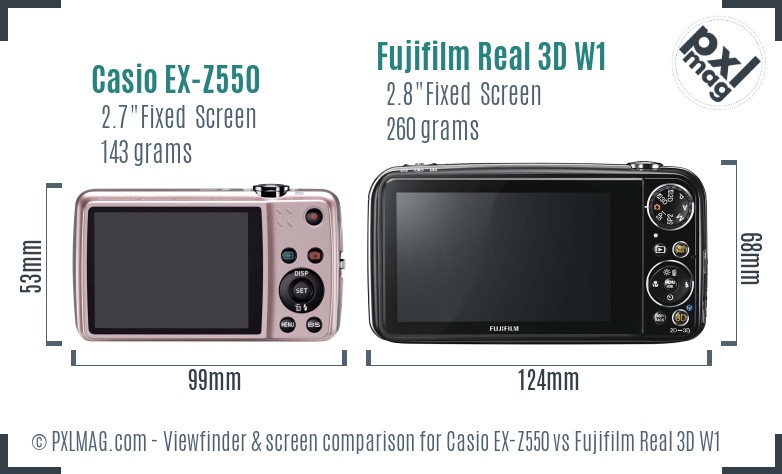 Casio EX-Z550 vs Fujifilm Real 3D W1 Screen and Viewfinder comparison