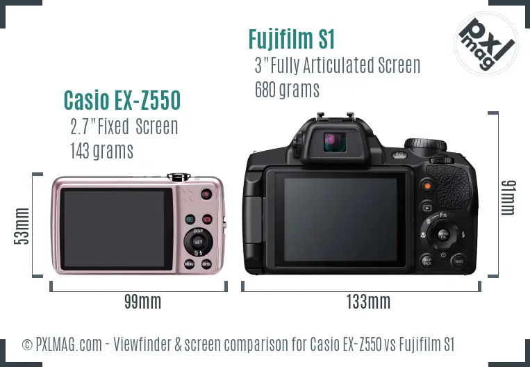 Casio EX-Z550 vs Fujifilm S1 Screen and Viewfinder comparison