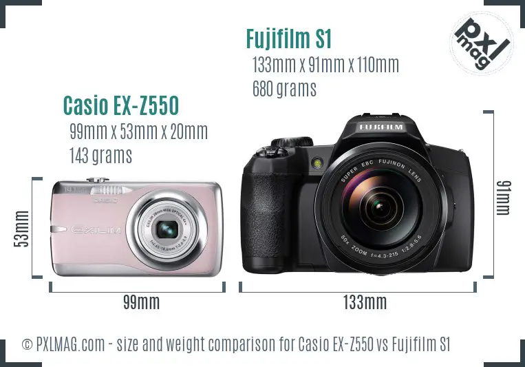 Casio EX-Z550 vs Fujifilm S1 size comparison
