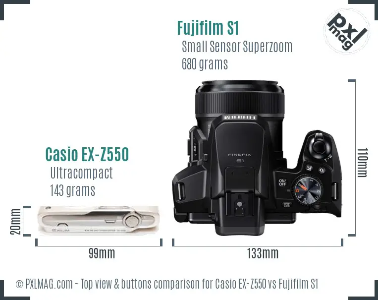 Casio EX-Z550 vs Fujifilm S1 top view buttons comparison