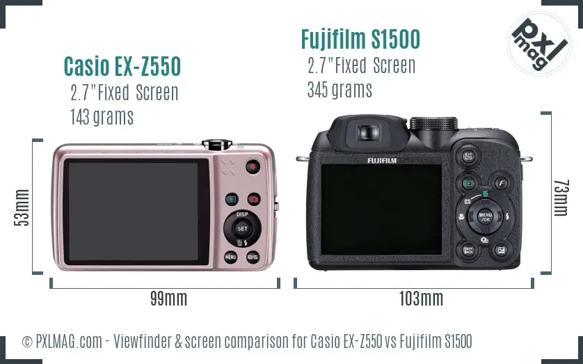 Casio EX-Z550 vs Fujifilm S1500 Screen and Viewfinder comparison