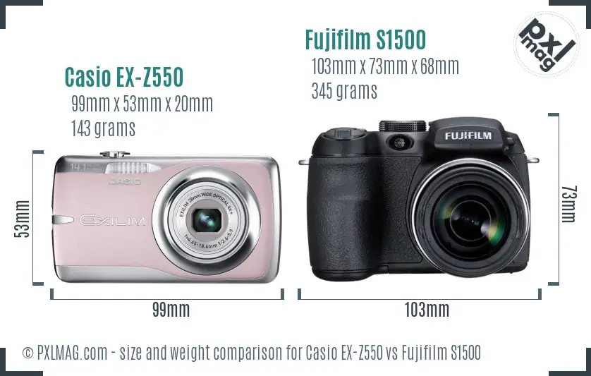 Casio EX-Z550 vs Fujifilm S1500 size comparison