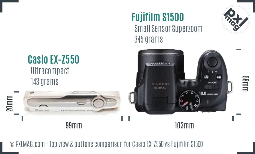 Casio EX-Z550 vs Fujifilm S1500 top view buttons comparison