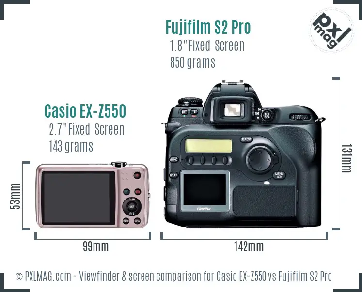 Casio EX-Z550 vs Fujifilm S2 Pro Screen and Viewfinder comparison