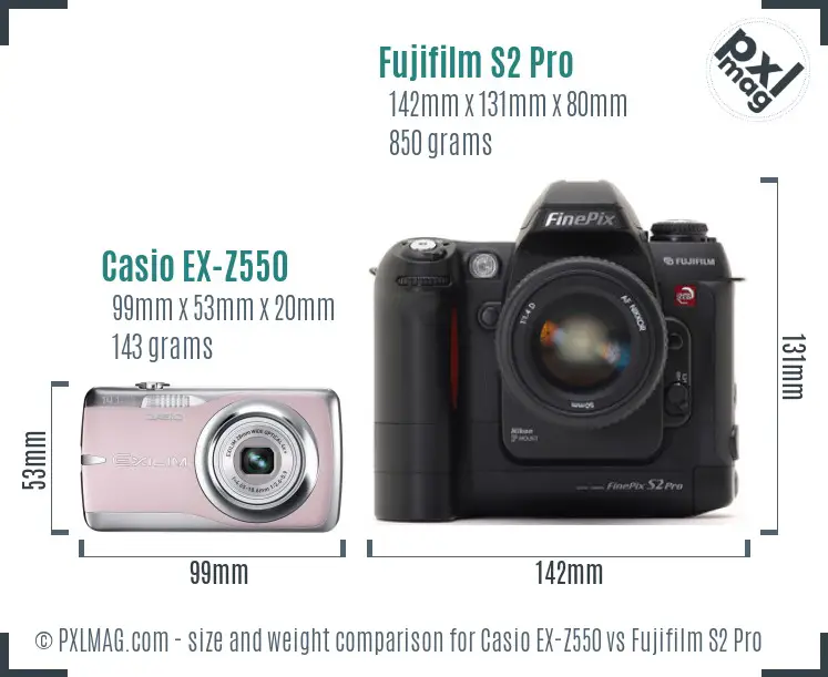 Casio EX-Z550 vs Fujifilm S2 Pro size comparison