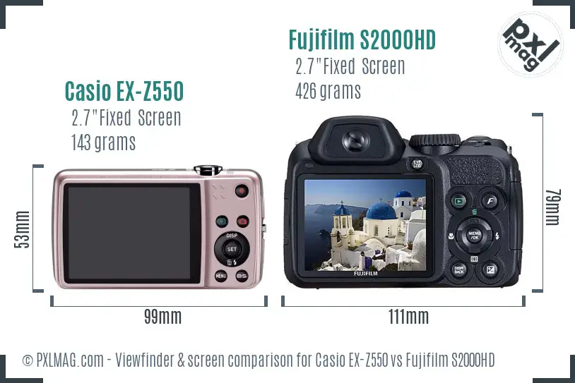 Casio EX-Z550 vs Fujifilm S2000HD Screen and Viewfinder comparison
