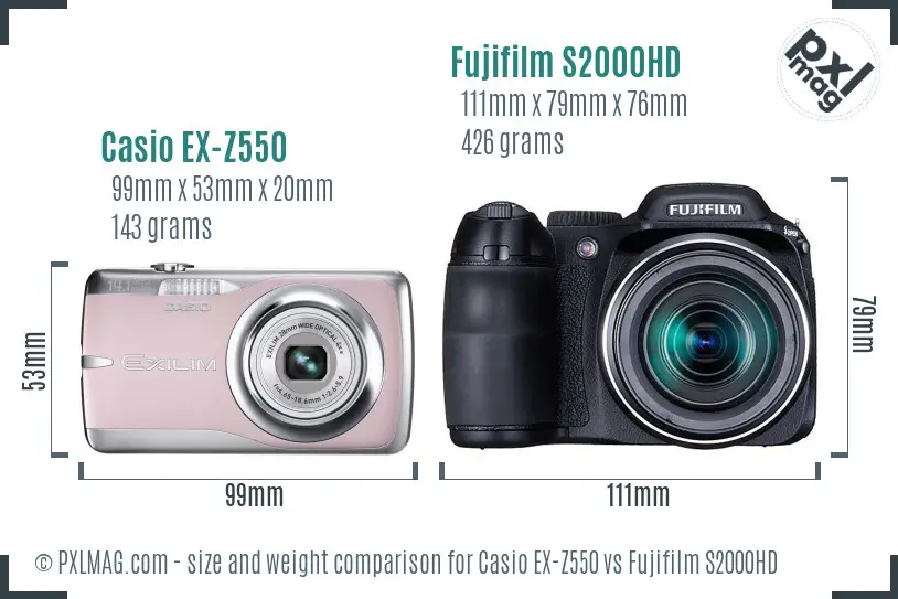 Casio EX-Z550 vs Fujifilm S2000HD size comparison