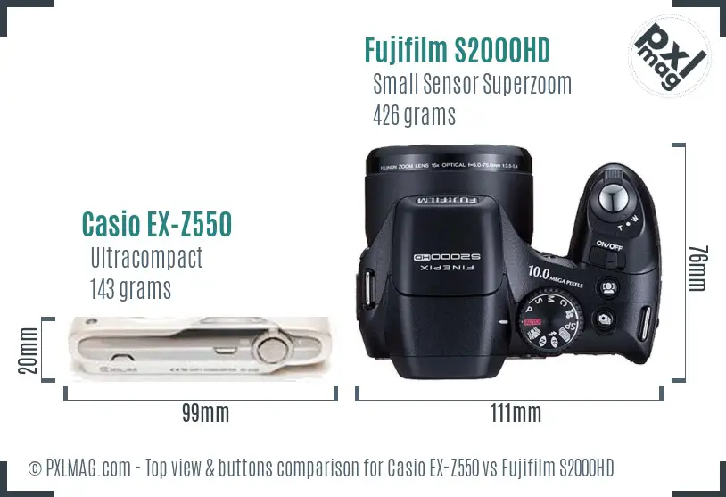 Casio EX-Z550 vs Fujifilm S2000HD top view buttons comparison