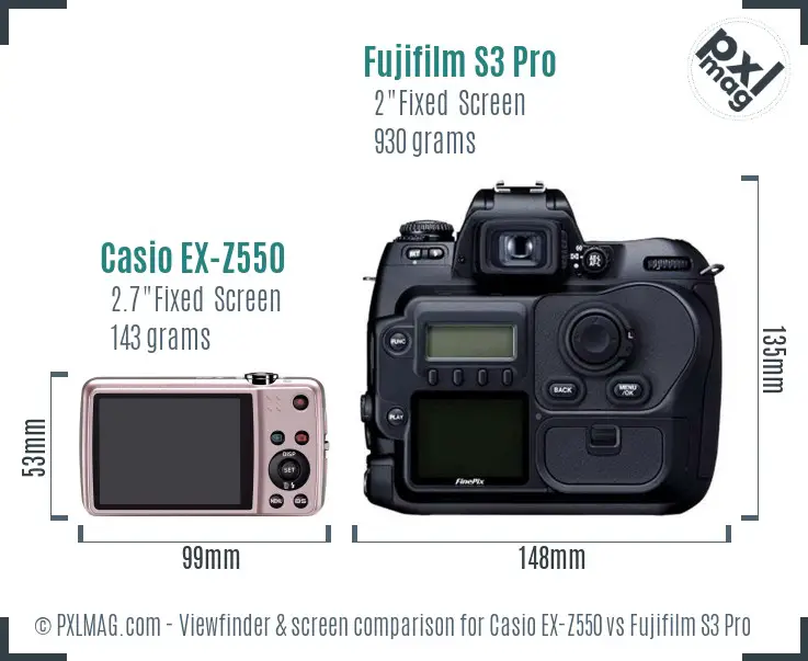 Casio EX-Z550 vs Fujifilm S3 Pro Screen and Viewfinder comparison Casio EX-Z550 vs Fujifilm S3 Pro Screen and Viewfinder comparison