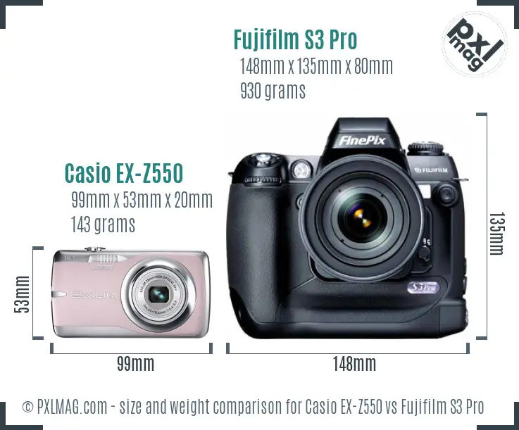 Casio EX-Z550 vs Fujifilm S3 Pro size comparison Casio EX-Z550 vs Fujifilm S3 Pro size comparison
