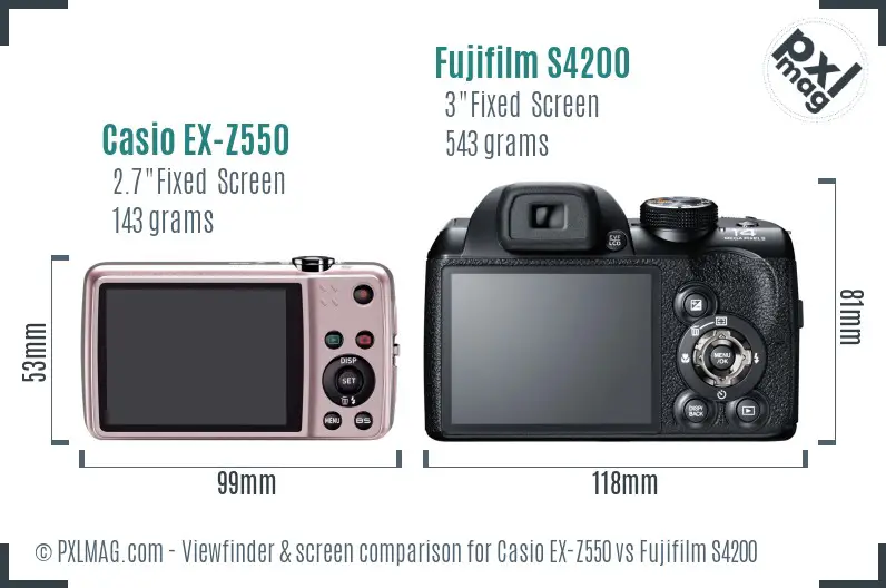 Casio EX-Z550 vs Fujifilm S4200 Screen and Viewfinder comparison