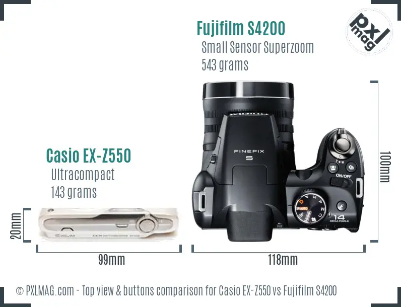 Casio EX-Z550 vs Fujifilm S4200 top view buttons comparison