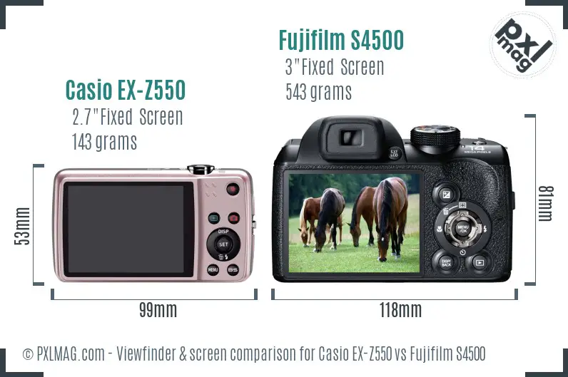 Casio EX-Z550 vs Fujifilm S4500 Screen and Viewfinder comparison