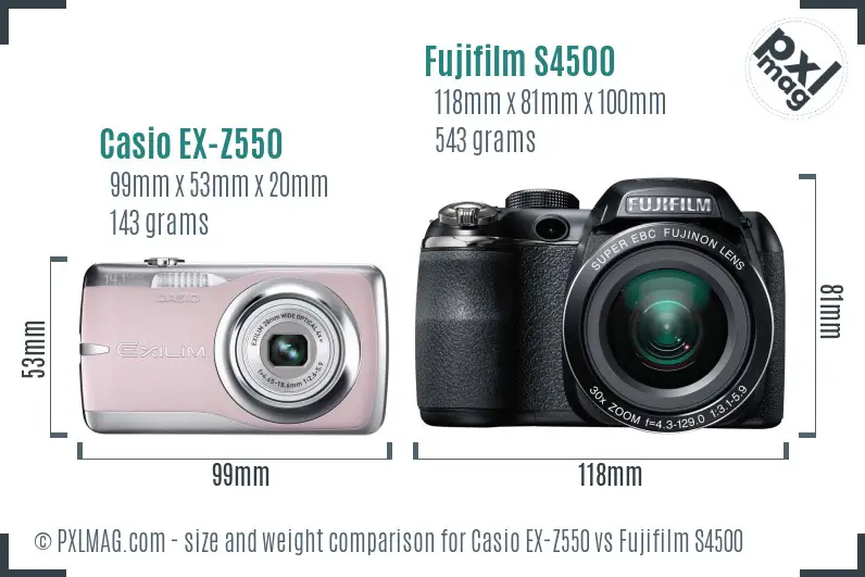 Casio EX-Z550 vs Fujifilm S4500 size comparison