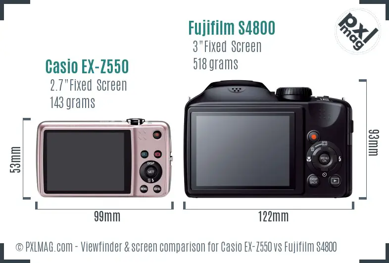 Casio EX-Z550 vs Fujifilm S4800 Screen and Viewfinder comparison Casio EX-Z550 vs Fujifilm S4800 Screen and Viewfinder comparison