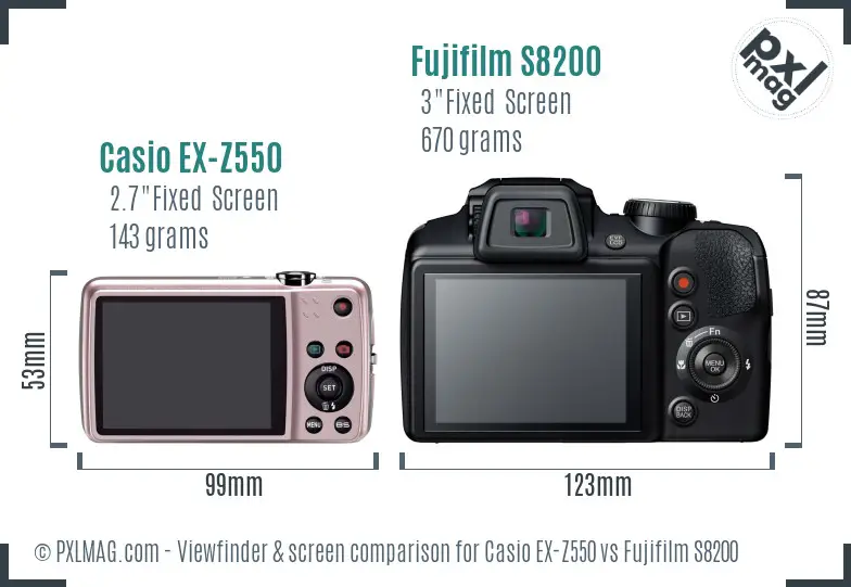 Casio EX-Z550 vs Fujifilm S8200 Screen and Viewfinder comparison