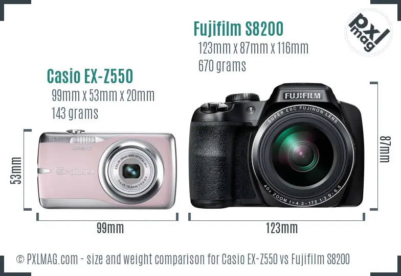 Casio EX-Z550 vs Fujifilm S8200 size comparison