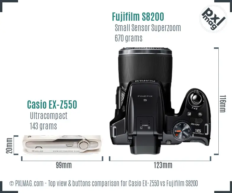 Casio EX-Z550 vs Fujifilm S8200 top view buttons comparison