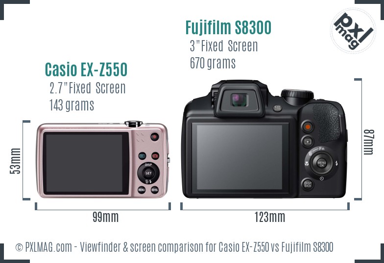 Casio EX-Z550 vs Fujifilm S8300 Screen and Viewfinder comparison