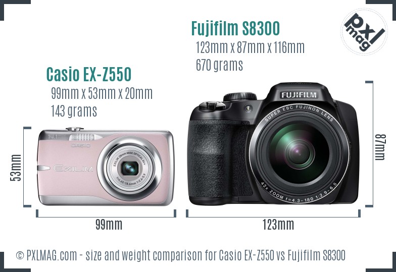 Casio EX-Z550 vs Fujifilm S8300 size comparison