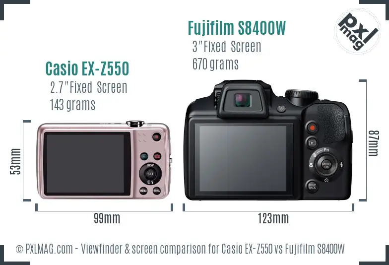 Casio EX-Z550 vs Fujifilm S8400W Screen and Viewfinder comparison