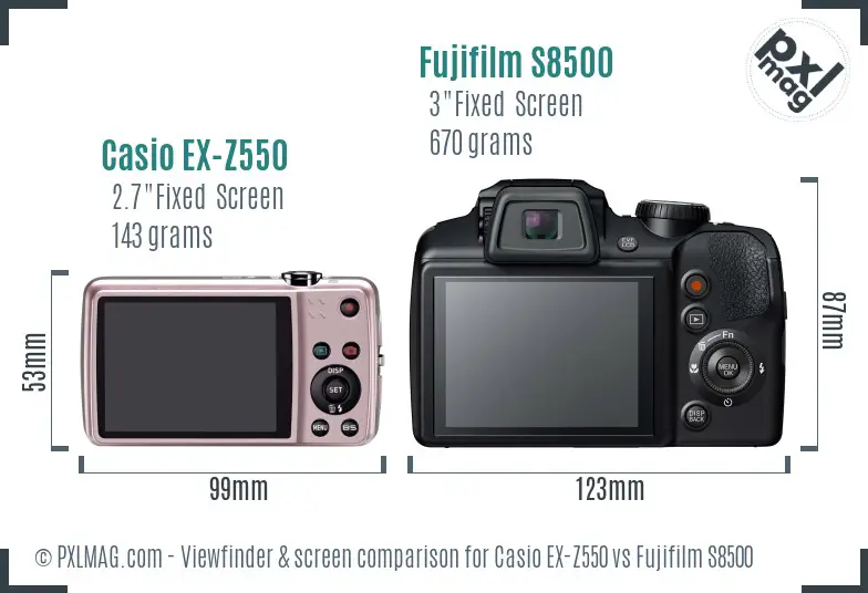 Casio EX-Z550 vs Fujifilm S8500 Screen and Viewfinder comparison