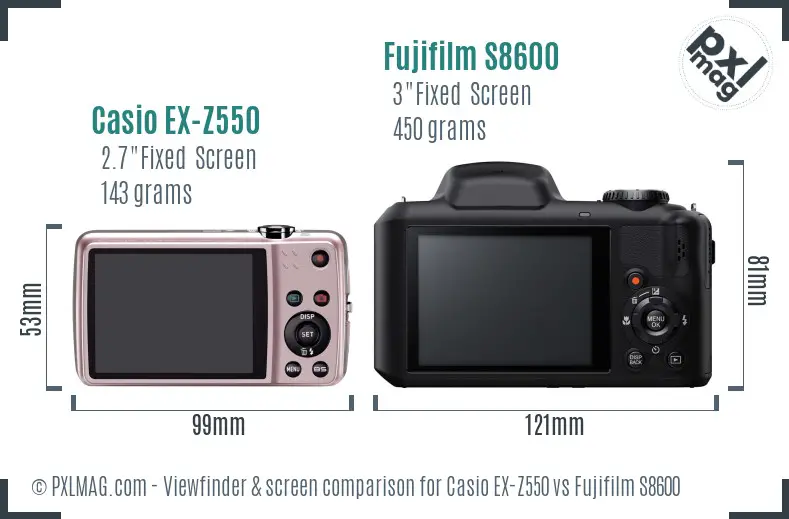 Casio EX-Z550 vs Fujifilm S8600 Screen and Viewfinder comparison