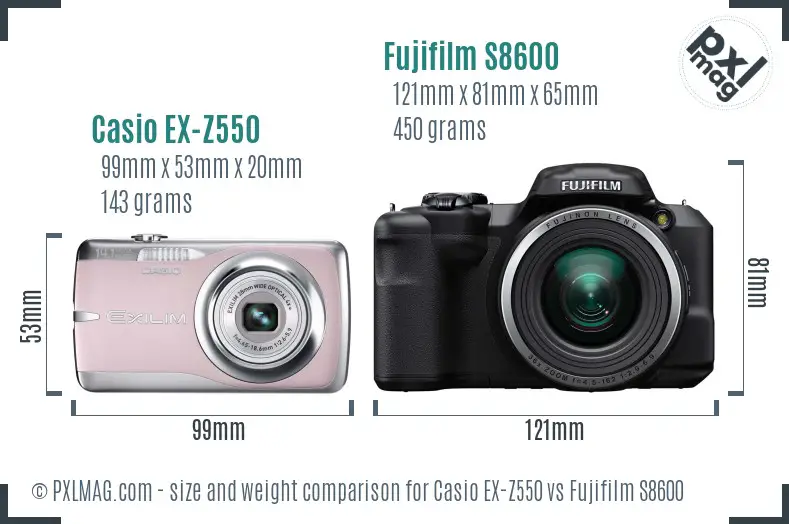 Casio EX-Z550 vs Fujifilm S8600 size comparison