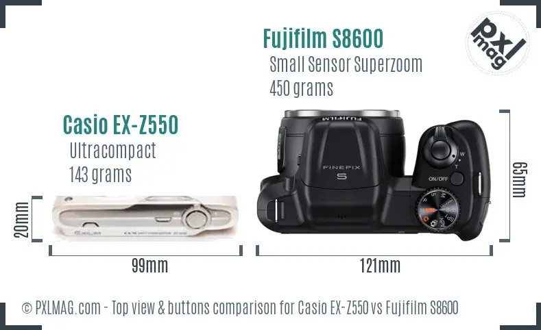 Casio EX-Z550 vs Fujifilm S8600 top view buttons comparison