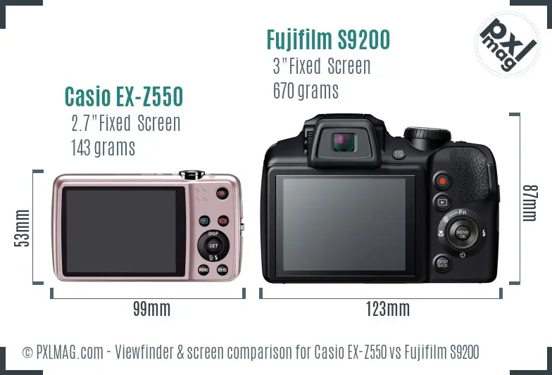 Casio EX-Z550 vs Fujifilm S9200 Screen and Viewfinder comparison