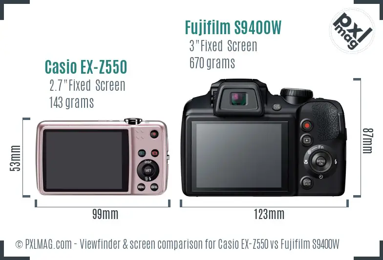 Casio EX-Z550 vs Fujifilm S9400W Screen and Viewfinder comparison Casio EX-Z550 vs Fujifilm S9400W Screen and Viewfinder comparison