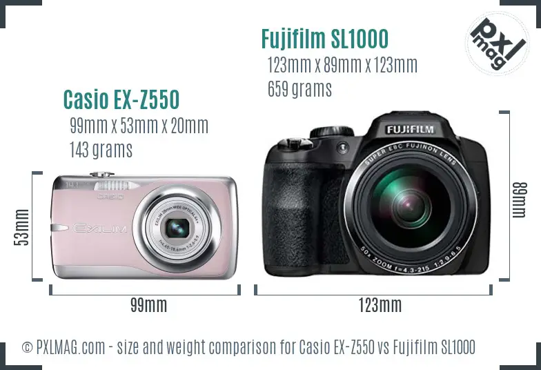 Casio EX-Z550 vs Fujifilm SL1000 size comparison Casio EX-Z550 vs Fujifilm SL1000 size comparison