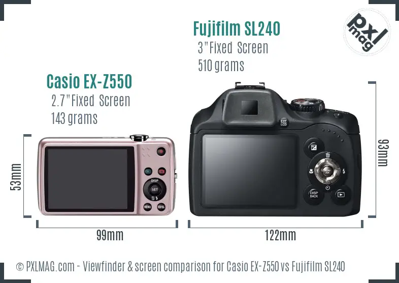 Casio EX-Z550 vs Fujifilm SL240 Screen and Viewfinder comparison