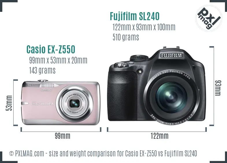 Casio EX-Z550 vs Fujifilm SL240 size comparison