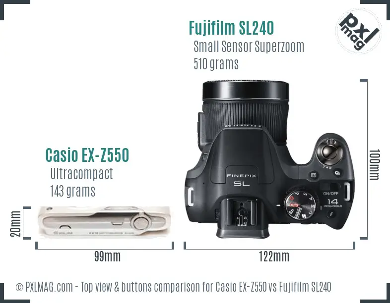 Casio EX-Z550 vs Fujifilm SL240 top view buttons comparison