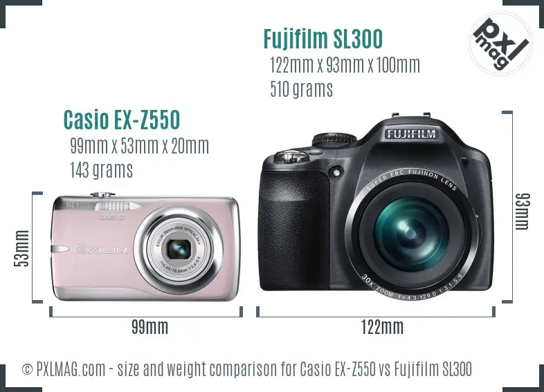 Casio EX-Z550 vs Fujifilm SL300 size comparison