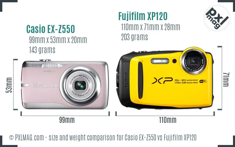 Casio EX-Z550 vs Fujifilm XP120 size comparison