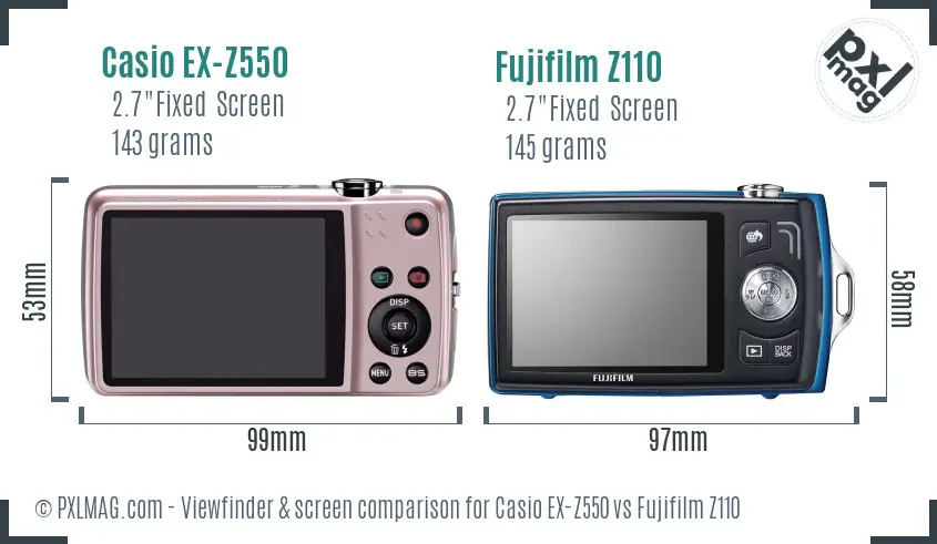 Casio EX-Z550 vs Fujifilm Z110 Screen and Viewfinder comparison