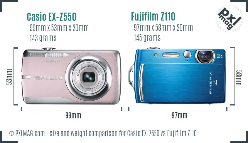 Casio EX-Z550 vs Fujifilm Z110 size comparison